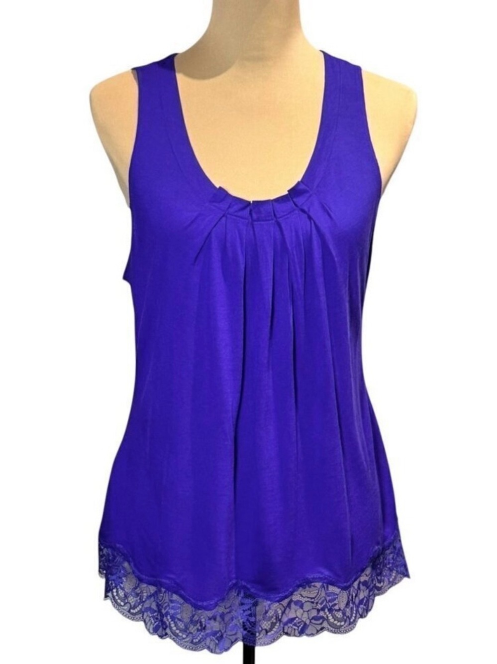 VTG Y2K Express Tank Top Sz M Purple Lace Trim Scoop Neck